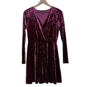 Y2K Crushed Velvet Faux Wrap V-Neck Long Sleeve Mini Dress Whimsigoth Size XL